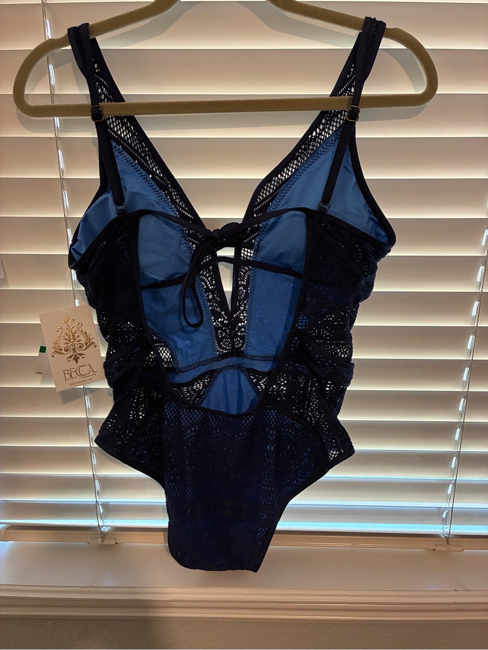 BECCA Navy & Light Blue Lace-Overlay One-Piece Swimsuit